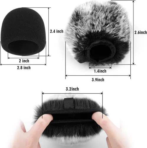 Vista 4 de ChromLives Funda para parabrisas de micrófono, filtro pop compatible con Yeti Nano azul, cubierta de parabrisas peludo + funda de viento de espuma