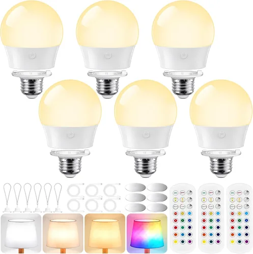 Vista 13 de Yochoice Bombilla de luz recargable con batería operada con control remoto E12, bombilla LED regulable con 15 colores seleccionables y 3