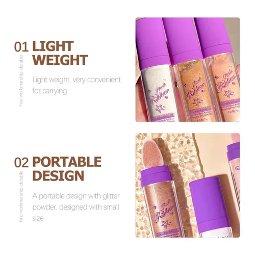 Vista 6 de FOMIYES 3 unidades de polvo iluminador para rostro, cuerpo y cabello, polvo brillante de palmaditas rosa perla y marrón dorado para tonos de piel