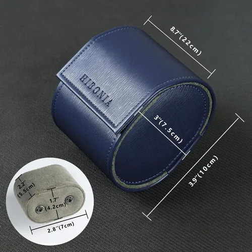 Vista 3 de Estuche de viaje para reloj para hombre, de piel sintética, portátil, organizador de caja de almacenamiento de relojes (individual, azul rey)