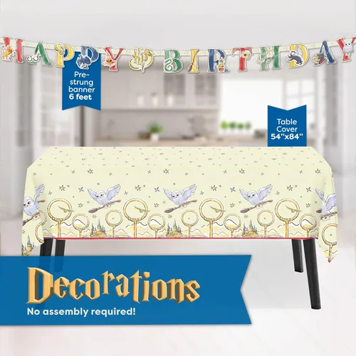 Vista 3 de Kit de decoración de cumpleaños de Harry Potter Suministros para fiesta de cumpleaños de Harry Potter Con cubierta de mesa de Harry Potter