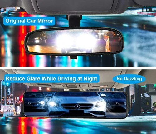 Vista 4 de Espejo retrovisor universal con clip, 11.4 pulgadas, gran angular, antirreflejo, tinte azul, 2 espejos de punto ciego