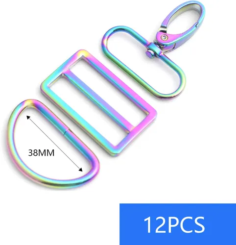 Vista 2 de Ganchos giratorios de metal con anillos en D y hebillas deslizantes para bolso arcoíris Tri-Glides..