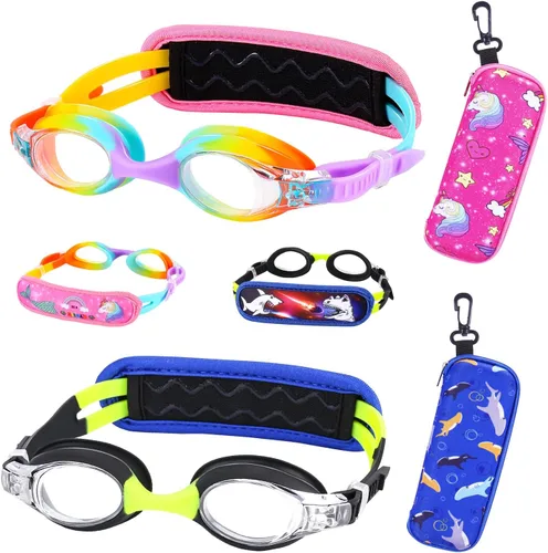 Vista 14 de Gafas de natación para niños de 2 a 6 años, gafas para niños sin jalar el cabello, gafas para niños con banda para la cabeza acolchada