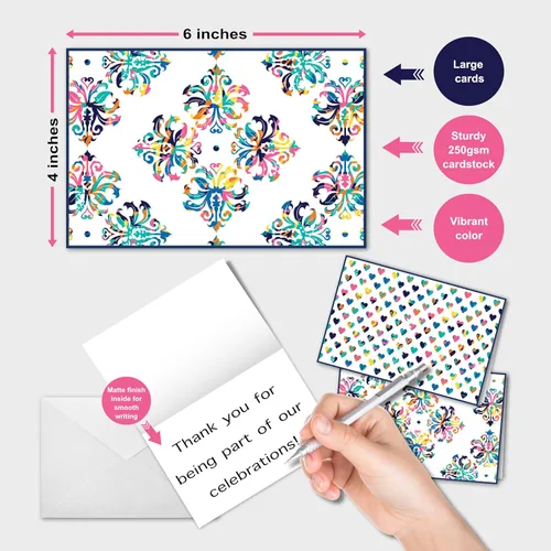 Vista 2 de smart scribbles Juego de tarjetas de felicitación, 48 tarjetas en blanco con sobres y calcomanías, 6 diseños para todas las ocasiones, caja