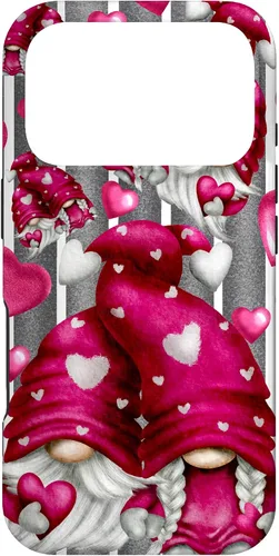 Vista 30 de Pink Heart Pattern On Grey Striped Decor Valentine Gnome Case for iPhone 17