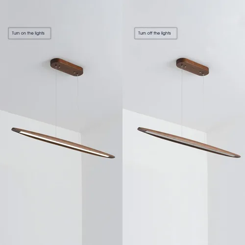 Vista 7 de YISDESIGN Lámpara colgante lineal de madera Lámpara colgante minimalista Lámpara lineal de madera Iluminación de isla de cocina de 40 W regulable