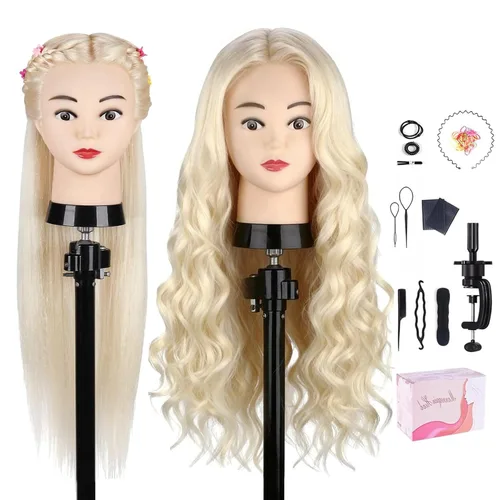 Vista 16 de Mannequin Head with 100% Human Hair,TopDirect 16"Real Hair Cosmetology Mannequin Manikin Head Hair Styling Hairdressing Practice Training Doll Head