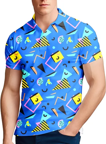 Vista 94 de Camisa de golf de los años 80 para hombre, ajuste seco, manga corta, estampada, divertidas, camisas de golf de los años 90 para hombre