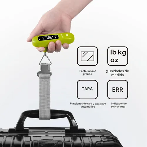 Vista 3 de pack all Báscula de equipaje de 110 libras, báscula digital de equipaje de mano, báscula de peso para maleta de viaje con pantalla LCD, batería