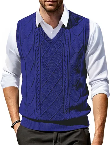 Vista 10 de COOFANDY Chaleco de Suéter con Cuello en V para Hombre Chaleco de Punto Casual Pullover Chaleco Ajuste Ceñido Sin Mangas Ligero Chaleco de Suéter