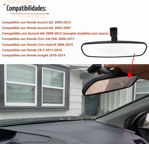 Vista 2 de RLB-HILON Rear View Mirror Compatible With Honda Model, Day/Night Mirror