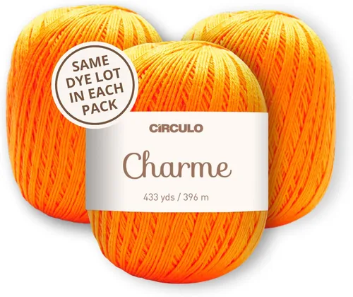 Vista 9 de CIRCULO Charme - Paquete de hilo para tejer y ganchillo, 3 bolas de 100% algodón virgen brasileño mercerizado, peso deportivo suave, color 2012
