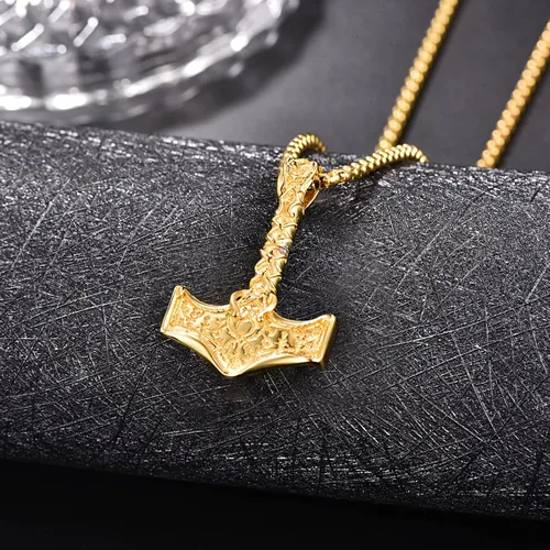 Vista 6 de Thors Hammer Viking Necklace for Men Sterling Silver Norse SilverGoldBlack Thors Hammer Pendant Viking Jewelry for Men Boys Father