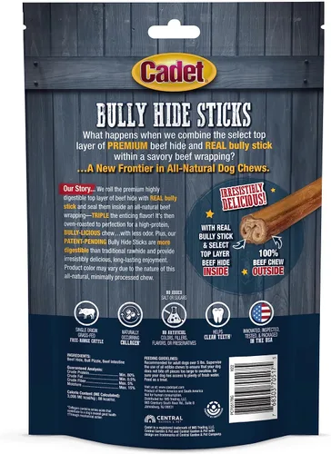 Vista 10 de Palitos de piel de toro Cadet para perros pequeños, 100% pizzle de res natural, masticables de ingredientes limitados y larga duración para perros
