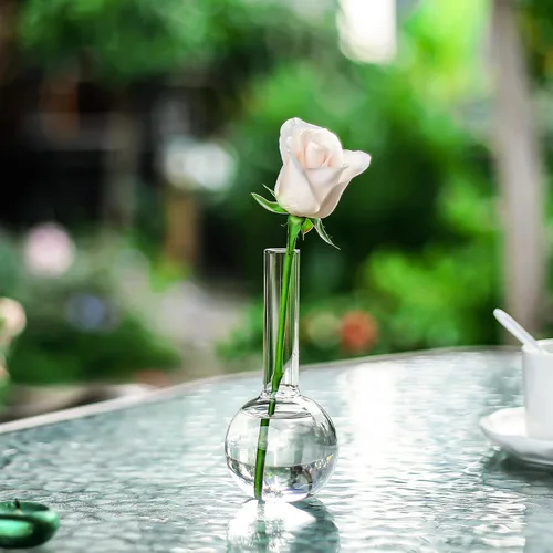 Vista 7 de CYS EXCEL Juego de 6 jarrones de cristal pequeños, pequeños jarrones de flores transparentes para centros de mesa de boda, decoración de mesa