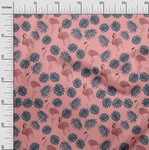 Vista 2 de oneOone Tela de algodón flexible y naranja melocotón oscuro Tela de palmera y vestido de flamenco, tela de impresión de tela por The Yard 40