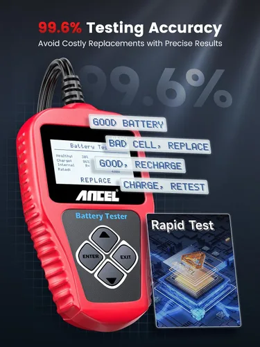 Vista 4 de Ancel BA101 potenciómetro para carga de batería automotriz profesional de 12 V, 100-2000 CCA, 220 AH, herramienta analizadora digital de células