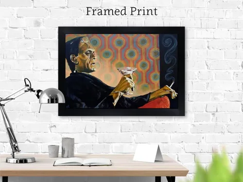 Vista 3 de Monstruo melancólico por Mike Bell Frankenstein Martini MCM Retro enmarcado impresión artística