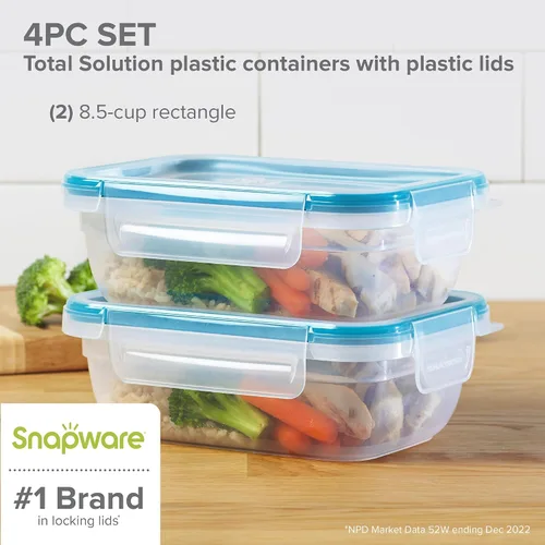 Vista 2 de Snapware Total Solution - Juego de 2 recipientes de plástico (3 tazas) para almacenamiento de alimentos, tapas herméticas y a prueba de fugas