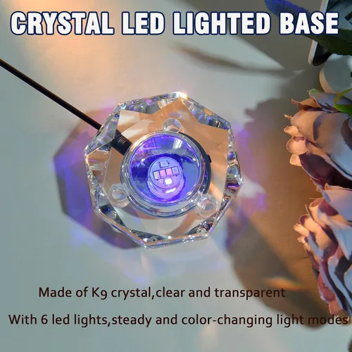 Vista 3 de IFOLAINA Base de luz LED de cristal multicolor con pedestal cambiante de color, soporte de exhibición iluminado, placa de alimentación AC para base
