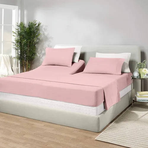Vista 66 de Juego de sábanas de algodón de 600 hilos tamaño Queen dividido para base de cama ajustable, juego de sábanas de 4 piezas con bolsillo profundo