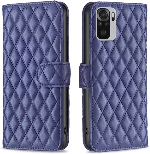 Vista 9 de Case for Xiaomi Redmi Note 10 4G/Note 10S,Rhombus Lambskin Pattern Premium Leather Wallet Kickstand Flip Case Magnetic Clasp Cover Black