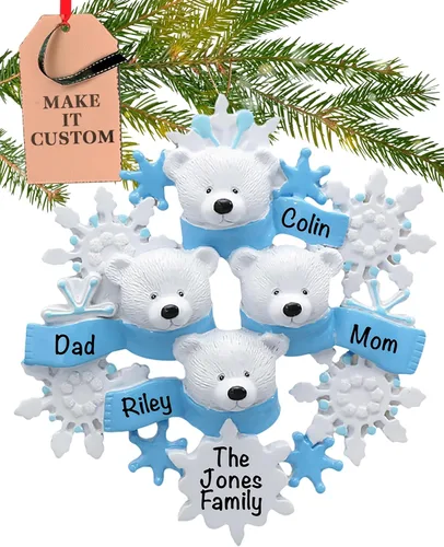 Vista 12 de Adorno personalizado para pareja 2026 24 horas, grabado con láser, adornos de Navidad de oso polar para árbol Familia personalizada de 2 copos