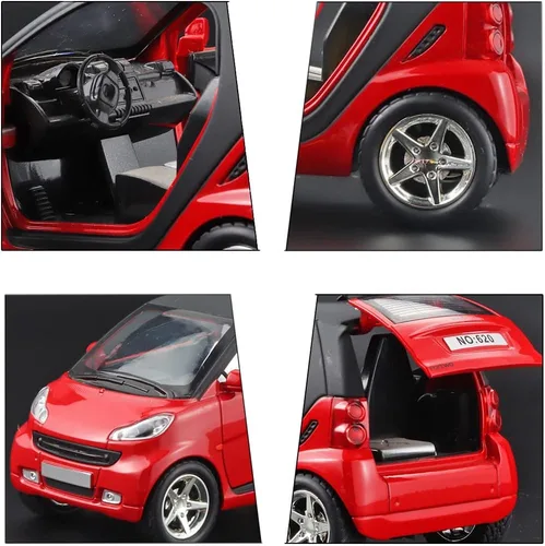 Vista 4 de Escala 1:32 para Smart Fortwo Modelo Diecast Model Car Pullback Vehículo Juguetes Colección de juguetes, Regalo, con Sonido y Luz (Rojo)
