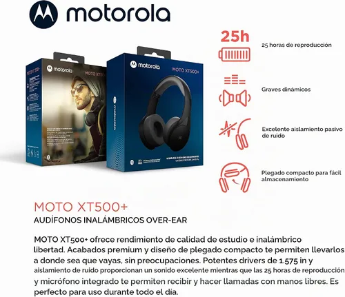 Vista 2 de Motorola Auriculares inalámbricos Bluetooth con micrófono, Moto XT500+ Auriculares sobre la oreja con control en línea para llamadas, teléfonos