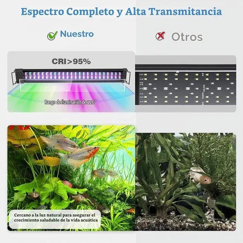 Vista 5 de Luz LED Bluetooth para acuario con control de aplicación, 3 modos para pecera de 12 a 18 pulgadas con espectro completo luces blancas, azules, rojas