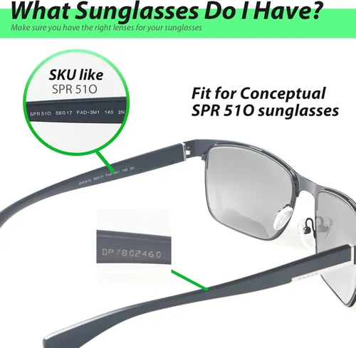 Vista 4 de Walleva Lentes de repuesto para gafas de sol Prada Conceptual SPR510 - Múltiples opciones disponibles