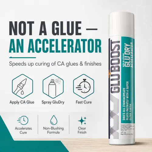 Vista 2 de GluBoost Spray acelerador de CA seco con pegamento que no se ruboriza, acabado súper transparente, seca todo el pegamento de cianoacrilato al