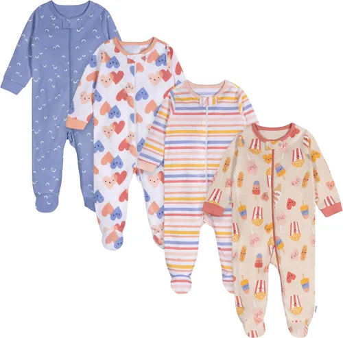 Vista 12 de Onesies - Paquete de 4 pijamas con piecitos para bebés y niñas pequeñas Rosa (Bunny Pink)