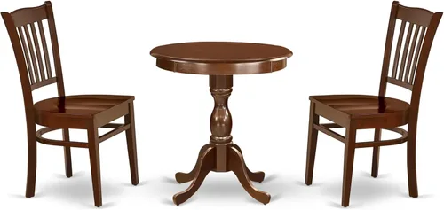 Vista 7 de East West Furniture ESGR3-BCH-W Eden - Juego de muebles de habitación de 3 piezas contiene una mesa de comedor redonda con pedestal y 2 sillas