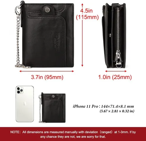Vista 6 de gzcz Billeteras para hombre con cadena de cuero genuino plegable para hombre Rfid bloqueo monedero con tarjeta de crédito, Negro -, Moderno