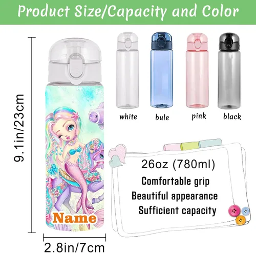 Vista 4 de Botellas de agua personalizadas con tapa, botella personalizada de 26 onzas con nombre, botellas de agua de plástico personalizadas, a prueba