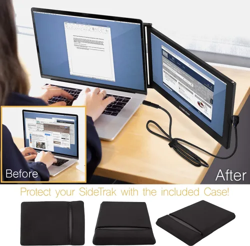Vista 3 de SideTrak Monitor portátil deslizante de 12.5 pulgadas con funda de transporte, se fija a tu laptop para un fácil viaje, alimentación USB eficiente