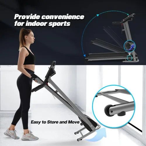 Vista 4 de Cinta de correr plegable para el hogar con inclinación, plegable para entrenamiento, máquina eléctrica para caminar, 15 programas preestablecidos