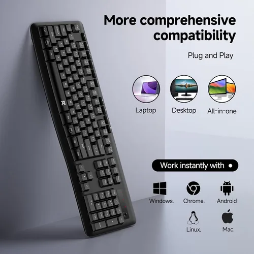 Vista 6 de Redragon - Teclado inalámbrico, teclado ergonómico inalámbrico de tamaño completo de 2.4G con 10 teclas multimedia individuales, resistente a