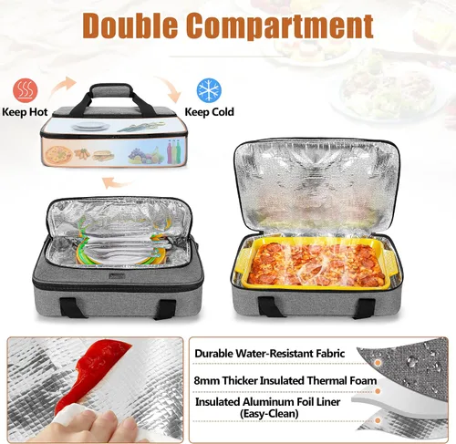 Vista 2 de Trunab Portador de cazuela para alimentos calientes o fríos, con aislamiento térmico, para picnic, se adapta a platos para hornear de 9 x 13