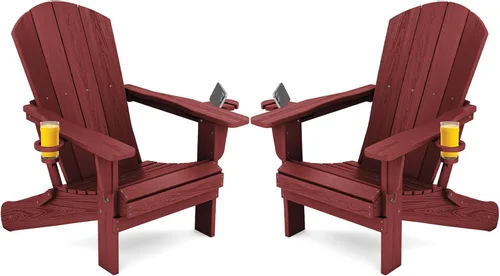 Vista 27 de SERWALL Silla Adirondack plegable, Silla Adirondack HDPE con textura de madera - gris Compuesto de HDPE, impermeable, grano de madera, taza