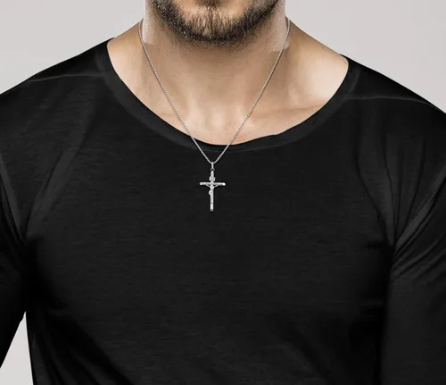 Vista 4 de Miabella Rhodium Plated 925 Sterling Silver Small or Large Crucifix Cross Necklace for Men Women, Cross Pendant with Rope Chain, Made in Italy
