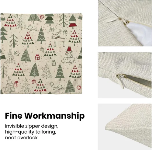 Vista 5 de Juego de 2 fundas de almohada de Navidad de 16 x 16 pulgadas, bonitas fundas de almohada bohemias de lino para decoración de invierno