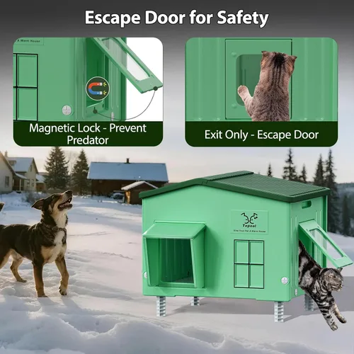 Vista 4 de Casa grande e indestructible para gatos con calefacción para exteriores, extremadamente impermeable y resistente a la intemperie, casa para gatos al