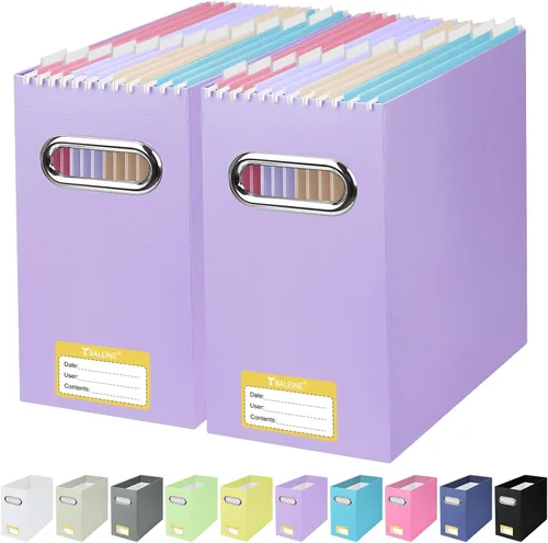 Vista 14 de BALEINE Caja organizadora de archivos, organizador de carpetas de archivos de cartón con asa para tamaño carta, caja de archivos plegable portátil