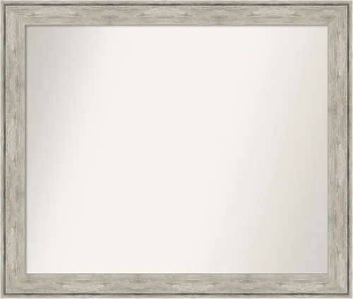 Vista 285 de Amanti Art Espejo de baño plateado para sobre el fregadero, 28 x 37 pulgadas, elegante espejo rectangular de peltre cepillado, marco de madera
