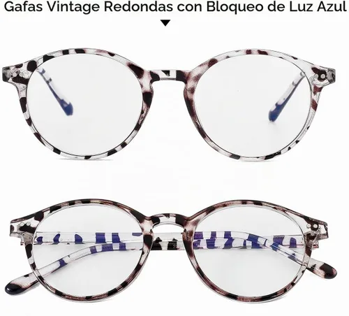 Vista 4 de Gleyemor Blue Light Glasses for Men Women, Vintage Round Frame Eyeglasses Leopardo