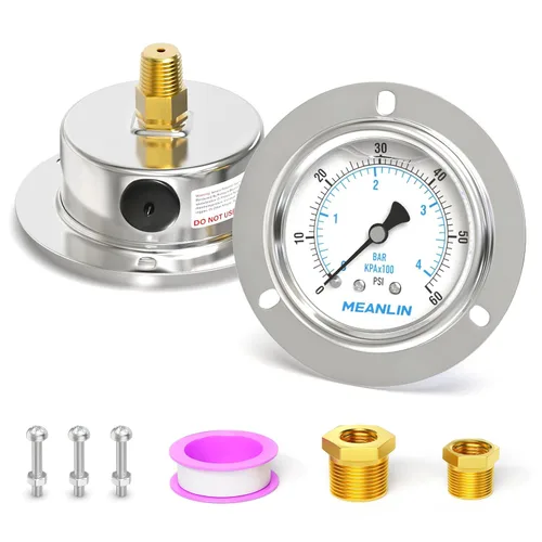 Vista 11 de MEANLIN MEASURE 0~10 psi Manómetro de llenado de líquido, esfera con cara de 2.5 pulgadas, montaje en panel con brida frontal, 1/4" NPT, carcasa