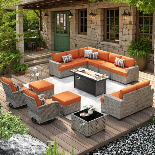 Vista 84 de HOOOWOOO Juego de Muebles Seccionales para Patio al Aire Libre, 6 Piezas Juegos de Conversación de Mimbre Sofá en Forma de L, Sofá Extra Profundo